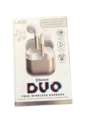 New LAUD Duo True Wireless Earbuds - White and Rose Gold